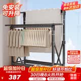 曾高 晾衣架落地折叠伸缩阳台晒被子杆 免安装H型灰色升降大号万向轮