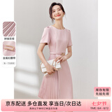 尚都比拉设计感拼接连衣裙夏季高级感气质百褶裙小个子中长裙子 粉陶色 S