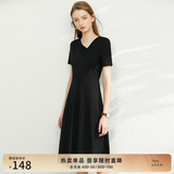 AMII女装2026法式赫本风气质黑色连衣裙女新款V领a字裙修身 黑色 L (165)