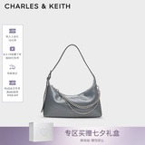 CHARLES&KEITH柔软拉链式褶皱单肩包腋下包包女包生日七夕礼物CK2-40782472 Grey灰色 S