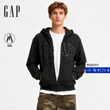 盖璞（GAP）男女装春款LOGO仿羊羔绒宽松连帽衫卫衣美版789781 灰黑色 L 美码  XL亚洲码185/104A
