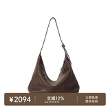 裘真（qiuzhen）【明星同款】植鞣胎牛皮腋下经典hobo包通勤真皮女包情人节礼物 咖啡色-大号(胎牛皮版) 小包/大包