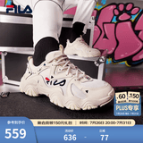 FILA 斐乐猫爪鞋4代女鞋老爹鞋情侣运动鞋复古时尚休闲鞋网面透气 【女款】古白色/白天鹅-AW 37.5