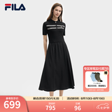 FILA斐乐官方女子连衣裙夏新款时尚休闲简约修身短袖连身裙 正黑色-BK XS 155/76A/XS