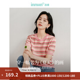 茵曼（INMAN）索罗纳凉感条纹短袖t恤女装轻薄2026夏季新款针织衫上衣 藕粉色 M