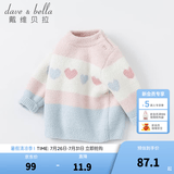 戴维贝拉（DAVE＆BELLA）女童毛衣半边绒儿童针织衫女秋季幼儿线衣小童秋装幼童线衫打底衫 粉色 90 cm（建议身高80-90cm）
