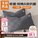 无印良品A类全棉枕套100%纯棉枕套枕巾48x74cm一对装 深灰浅灰