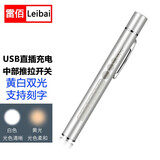 雷佰迷你笔式手电筒瞳孔笔灯医护用检查耳鼻喉口腔灯便携小型充电照明 usb充电带刻度 双光源 银色