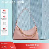 CHARLES&KEITH柔软拉链式褶皱单肩包腋下包包女包生日七夕礼物CK2-40782472 Light Pink浅粉色 S