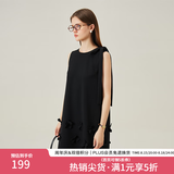 范思蓝恩花梨裙 无袖设计感气质A字连衣裙夏装新款韩版系带蝴蝶结 黑色 L
