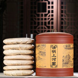怡乐陶 宜兴原矿紫砂茶叶罐普洱七子饼大号存储罐茶罐普洱缸存茶密封罐 七饼清明上河图-红黄款 7饼