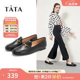 他她（TATA）方头乐福鞋女休闲平底一脚蹬小皮鞋女单鞋春秋款FLC22AM5 黑色 35