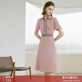 颜域（YANYEE）短袖通勤拉链衬衫裙子连衣裙女2026年夏季新款收腰显瘦中长裙 粉色 L/40