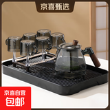 六角壶套组耐热玻璃茶壶套装茶具套组茶具套组耐高温600毫 雅黑六角壶＋六只杯＋杯架+茶盘