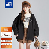 唐狮（TonLion）2026春季新款针织外套女休闲卫衣开衫连帽上衣 无绒款黑色/二批 M