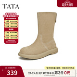 他她（TATA）加绒明星同款小熊靴棕色西部靴女短靴堆堆靴时装靴CGY01DS4 杏色 40