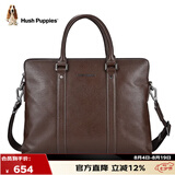 暇步士（Hush Puppies）公文包单肩斜跨手提包真皮手拿包男士商务包电脑包送礼物棕色