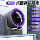 新水星桌面usb充电小风扇迷你办公室学生宿舍床头轻音小电扇桌面小型台式电风扇上班族小风扇 【充电桌扇】智能数显+氛围灯-灰紫色
