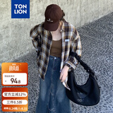 唐狮（TonLion）2024格子衬衫女宽松长袖休闲衬衣百搭通勤上衣 棕色 M
