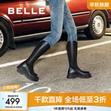 百丽（Belle）显瘦小V靴长筒靴女冬商场款弹力靴A1V1DDG3 黑仙草-微光皮面（绒里） 38 (240mm)