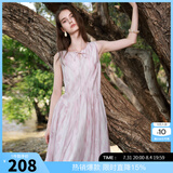 三彩【樱花系列连衣裙】莱赛尔圆领系带显瘦A字长裙2026夏季新款M 粉白花卉 M 160/84A