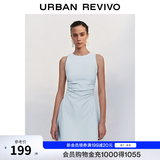 UR春季新款女摩登气质褶皱收腰显瘦无袖连衣裙UYY750030 淡蓝 S
