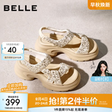 百丽（Belle）繁星亮片休闲凉鞋女2026夏新款商场同款厚底增高凉鞋F4A1DBL6 杏色 38 (240mm)