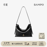 半坡饰族（bampo）【七夕礼物】中号绵绵包hobo托特包头层牛皮大容量单肩斜挎包软 墨碳黑（中号升级拉链款）