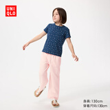 优衣库童装男童女童麻混纺宽松长裤休闲宽腿阔腿裤483507 475771 483507/10水粉色 160