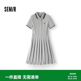 森马（Semir）连衣裙女夏季撞色polo领短裙字母运动风学院风百褶裙101325114051