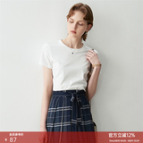 颜域简约纯色短袖T恤女夏装新款时尚气质ol通勤直筒显瘦上衣 白色 M