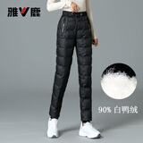 雅鹿2025冬季新款羽绒裤女外穿显瘦加绒加厚休闲白鸭绒保暖棉裤女 3460黑色 2XL （推荐125-135斤）
