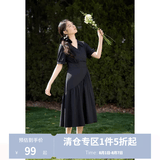 独束大码女装【束型系列】夏日曼波赫本风优雅围裹式修身连衣裙女 赫本黑 2XL (尺码：4)