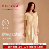 曼妮芬性感V领短袖裙装女士家居服舒适起居服睡裙睡衣礼物送妈妈 【茶歇 Bra-in系列】黄色 睡裙 L 165