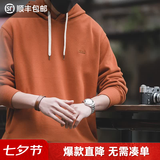 马登工装美式复古连帽卫衣男纯色休闲上衣男装外套男士运动帽衫 砖红色 M