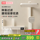GOHO德国高好除氯过滤护肤淋浴花洒全套装数显铜增压家用卫浴室按摩 X2旗舰版【奶油白】冷热 腰背SPA