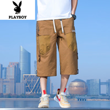 花花公子（PLAYBOY）冰感短裤男夏季薄款透气速干七分裤子男裤百搭宽松休闲青少年男装 K2016焦糖色 XL 约115-130斤