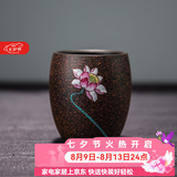 容山堂紫艺紫砂茶杯珐琅彩主人杯个人杯大号品茗杯禅意功夫茶具配件 紫泥黑金刚珐琅彩茶杯-荷花盛放