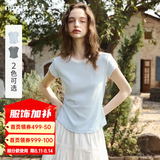 Olrain欧芮儿经典百搭精致撞色短袖T恤女装夏季新款潮流修身显瘦上衣 蓝色 M
