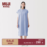 MUJI 女式 凉感 套头连衣裙 女装宽松裙子26年夏季纯棉中长裙BC2Q8C6S 蓝色格纹 XL (165/92A)