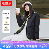 坦博尔羽绒服女短款翻领韩版宽松女士灯芯绒外套TD236266 黑色 170 