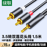 绿联3.5mm转双莲花头音频线一分二 红白2RCA公对公一拖二连接线 手机电脑电视转接音响功放1.5米90246