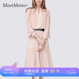 MeetMetro玛依尔法式仙女连衣裙女2026秋新款高端气质纯欲风裙子礼服长裙 藕粉MG184213 XL