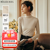 Olrain欧芮儿半高领莫代尔长袖T恤秋季女装修身丝滑打底衫舒适内搭女 奶茶色 M