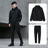 阿迪达斯（adidas）男薄绒运动套装 秋季户外跑步健身训练服梭织连帽风衣直筒长裤 黑色开衫外套+黑直筒裤/秋季热推款 S/175