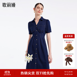 歌莉娅魔鬼收腰牛仔连衣裙夏装女短袖显瘦小个子通勤A字裙子1A8C4K4DC 80U深牛仔蓝 M