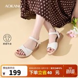 奥康（Aokang）女鞋坡跟一字带凉鞋牛皮舒适日常休闲外穿妈妈鞋T666688811米40码
