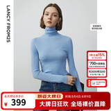 朗姿【C位针织 Basic衣橱】纯羊毛毛针织衫冬季新款修身长袖毛衣 天蓝色 2XL
