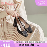 金利来（Goldlion）女鞋【七夕礼物】方头粗高跟简约金属扣饰浅口工作单鞋黑色35码