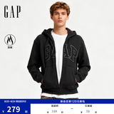 盖璞（GAP）男女装春款LOGO仿羊羔绒宽松连帽衫卫衣美版789781 灰黑色 L 美码  XL亚洲码185/104A